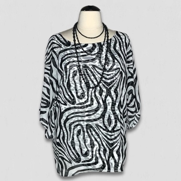 Dana Kay Blouse Animal Print Zebra Leopard Black White 24W - Picture 1 of 8